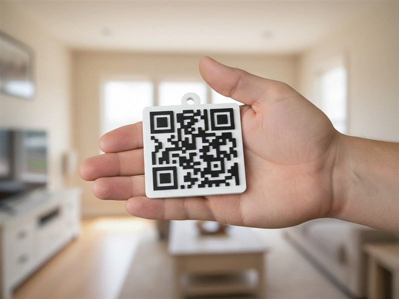 QR Keychain printed example